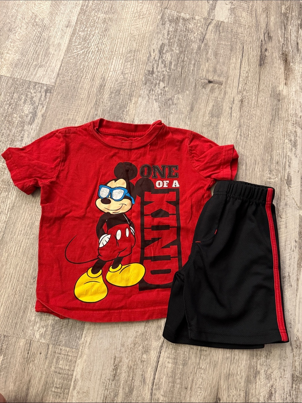 **4 for $15** Mickey Mouse Red Graphic Tee & Black Athletic Shorts Set